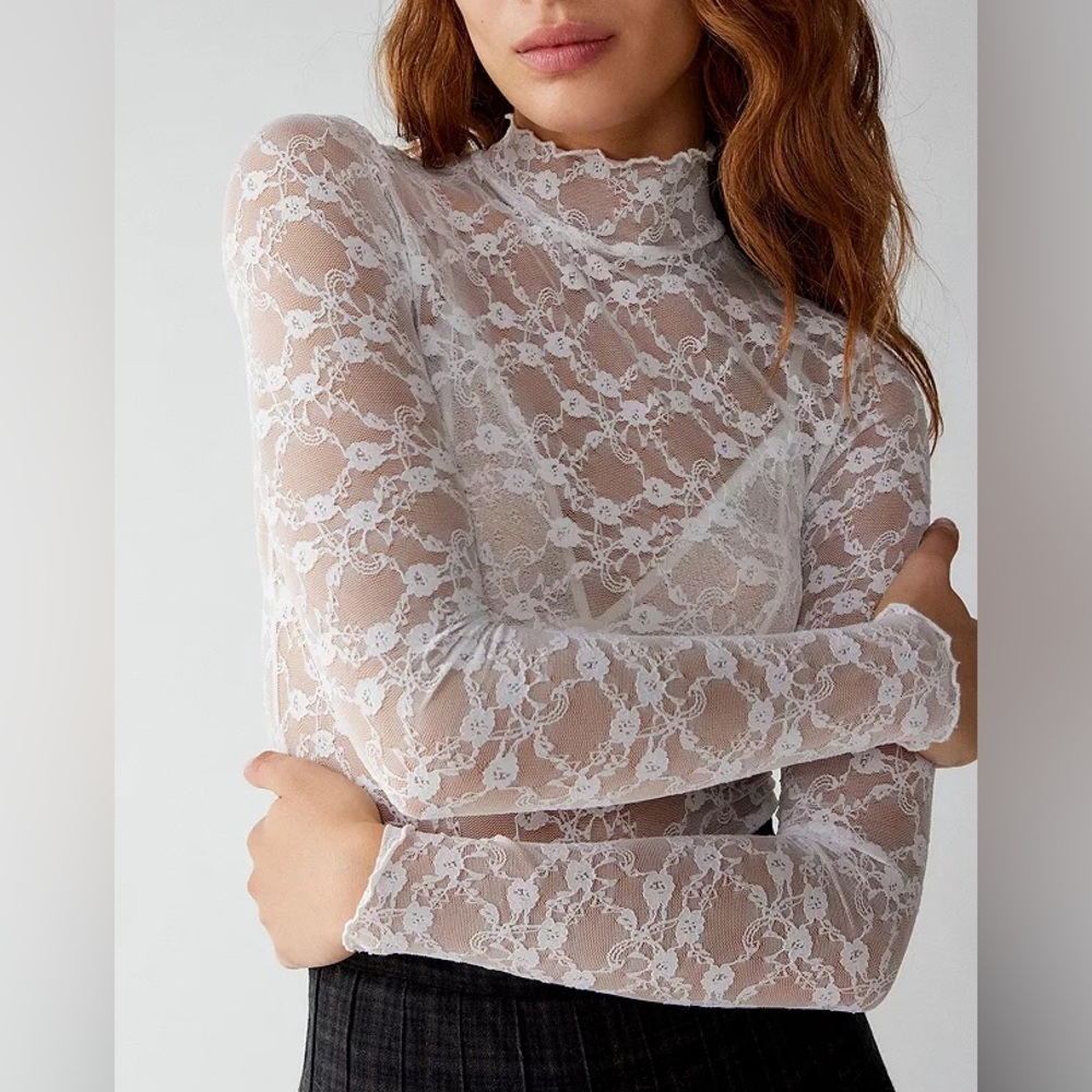 NWT Urban Outfitters Out From Under white mesh floral sheer lace top